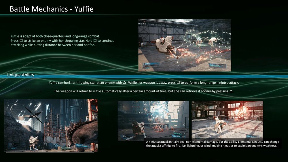 Lo stile di combattimento di Yuffie sarà in gran parte basato sul corretto uso del suo shuriken